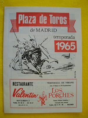 Programa de Mano - playbill Bulls : PLAZA DE TOROS DE MADRID. 30 mayo1965