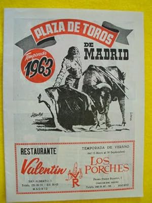 Programa de Mano - playbill Bulls : PLAZA DE TOROS DE MADRID 18 Abril 1963. Julio Aparicio y Migu...