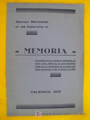 ATENEO MERCANTIL DE VALENCIA. MEMORIA 1930 VALENCIA