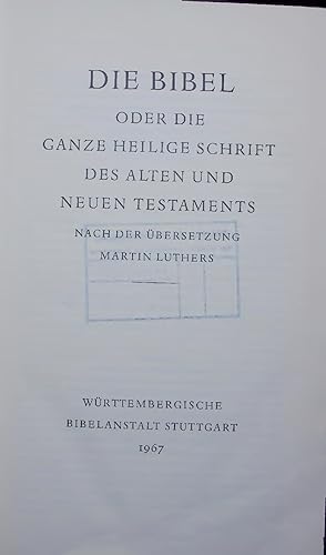 Bild des Verkufers fr DIE BIBEL. ODER DIE GANZE HEILIGE SCHRIFT DES ALTEN UND NEUEN TESTAMENTS zum Verkauf von Antiquariat Bookfarm