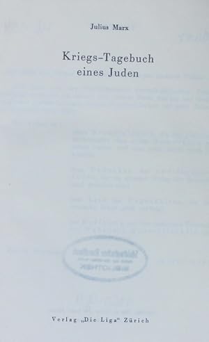 Imagen del vendedor de Kriegs-Tagebuch eines Juden. a la venta por Antiquariat Bookfarm