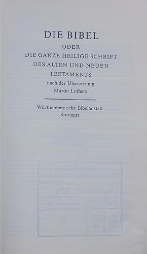 Image du vendeur pour DIE BIBEL. ODER DIE GANZE HEILIGE SCHRIFT DES ALTEN UND NEUEN TESTAMENTS mis en vente par Antiquariat Bookfarm