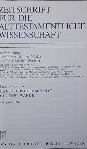 Seller image for ZEITSCHRIFT FR DIE ALTTESTAMENTLICHE WISSENSCHAFT. 108. BAND 1996 for sale by Antiquariat Bookfarm