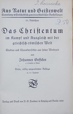 Bild des Verkufers fr Das Christentum im Kampf und Ausgleich mit der griechisch-rmischen Welt. Aus Natur und Geisteswelt. Sammlung wissenschaftlich-gemeinverstndlicher Darstellungen. zum Verkauf von Antiquariat Bookfarm