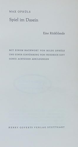 Seller image for Spiel im Dasein. Eine Rckblende. for sale by Antiquariat Bookfarm