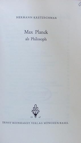 Imagen del vendedor de Max Planck als Philosoph. a la venta por Antiquariat Bookfarm