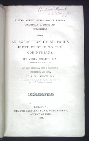 Bild des Verkufers fr An Exposition of St.Paul's First Epistle to the Corinthians. zum Verkauf von books4less (Versandantiquariat Petra Gros GmbH & Co. KG)