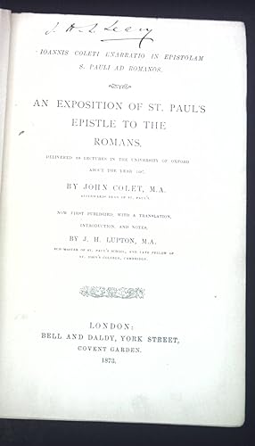 Bild des Verkufers fr An Exposition of St.Paul's Epistle to the Romans. zum Verkauf von books4less (Versandantiquariat Petra Gros GmbH & Co. KG)
