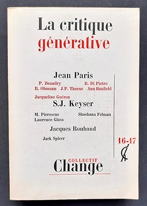 Seller image for La critique gnrative - Collectif Change N 16/17 - for sale by Le Livre  Venir