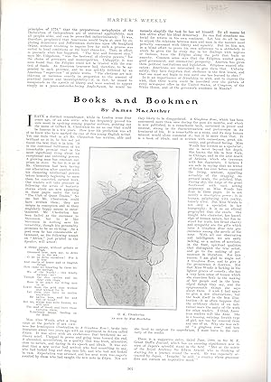 Imagen del vendedor de PRINT: "Books and Bookmen: G.K. Chesterton". story & engraving from Harper's Weekly, June 11, 1904 a la venta por Dorley House Books, Inc.