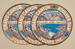 Grand Canyon. Boulder Dam. Tours, Inc. By Land, Air, Water. 3 Vintage Decals