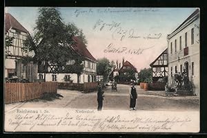 Ansichtskarte Reichenau, Strassenpartie Niederdorf mit Knaben