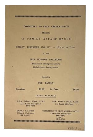 Committee to Free Angela Davis Presents "A Family Affair" Dance, Friday, December 17th, 1971 - 10...