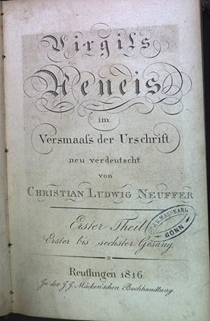 Bild des Verkufers fr Virgils Aeneis im Versmaass der Urschrift, 1.Teil, 1.-6. Gesang zum Verkauf von books4less (Versandantiquariat Petra Gros GmbH & Co. KG)