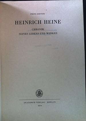 Imagen del vendedor de Heinrich Heine : Chronik seines Lebens und Werkes. a la venta por books4less (Versandantiquariat Petra Gros GmbH & Co. KG)