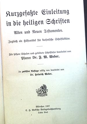 Seller image for Kurzgefate Einleitung in die heiligen Schriften alten und neuen Testaments for sale by books4less (Versandantiquariat Petra Gros GmbH & Co. KG)