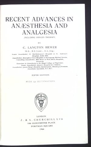 Seller image for Recent Advances in Anaesthesia and Analgesia (Including Oxygen Therapy); for sale by books4less (Versandantiquariat Petra Gros GmbH & Co. KG)