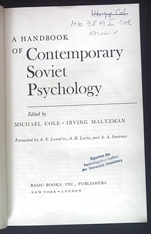 Seller image for A handbook of Contemporary Soviet Psychology. for sale by books4less (Versandantiquariat Petra Gros GmbH & Co. KG)