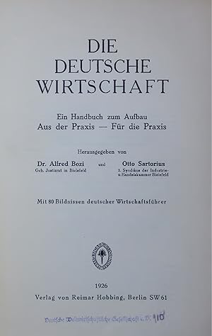 Seller image for DIE DEUTSCHE WIRTSCHAFT. Ein Handbuch zum Aufbau Aus der Praxis Fr die Praxis for sale by Antiquariat Bookfarm