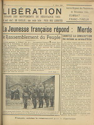 Seller image for Journal Libration (juillet 1941- 20 janvier 1944) for sale by librairie du bois