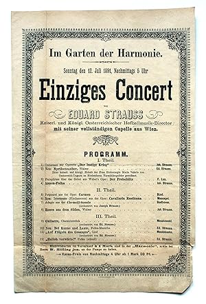 Bild des Verkufers fr Einziges Concert im Garten der Harmonie Sonntag 12. Juli 1891 Fulda zum Verkauf von Versandantiquariat Hsl