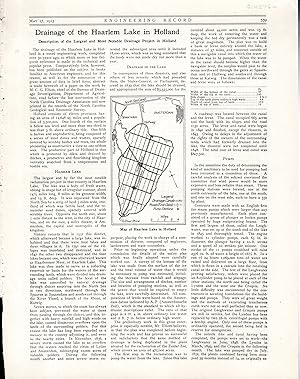 Image du vendeur pour PRINT: "Drainage from the Haarlem Lake in Holland".from in Engineering Record May 17, 1913 mis en vente par Dorley House Books, Inc.