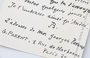 Carte postale manuscrite signée et adressée à Henriette Gomès