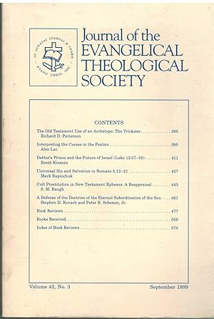 Imagen del vendedor de JOURNAL OF THE EVANGELICAL THEOLOGICAL SOCIETY Volume 42 Number 3, September 1999 a la venta por The Avocado Pit