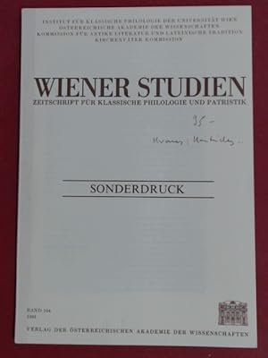 Bild des Verkufers fr Kritisches und Gewagtes zu Aischylos' Persern. Sonderdruck aus "Wiener Studien. Zeitschrift fr Klassische Philologie und Patristik. Band 104, 1991". zum Verkauf von Wissenschaftliches Antiquariat Zorn