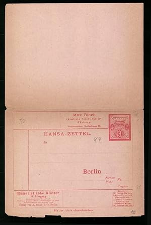 Klapp-Ansichtskarte Hansa-Zettel Max Bloch, Hansa Berliner Verkehrsanstalt