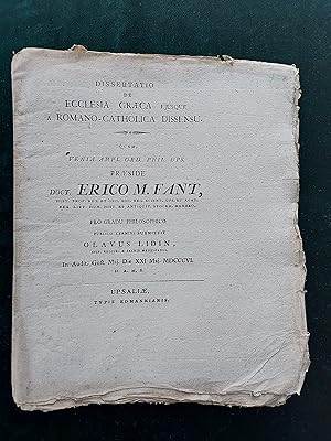 Imagen del vendedor de Dissertatio de Ecclesia Graeca ejusque Romano-Catholica Dissensu. a la venta por Crouch Rare Books