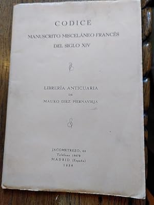 Imagen del vendedor de CODICE MANUSCRITO MISCELNEO FRANCS DEL SIGLO XIV a la venta por Librera Pramo