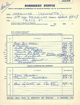 Immagine del venditore per An archive of Georgette Chadourne's submissions to the Salon du Portrait, 1961. Signed. venduto da Wittenborn Art Books