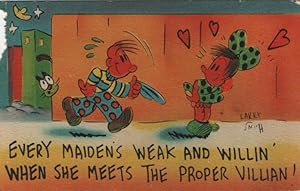 Immagine del venditore per romance postcard: Every Maidens Weak and Willin When She Meets the Proper Villian (sic) venduto da Mobyville