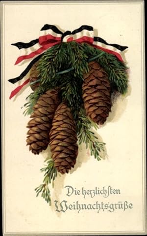 Ansichtskarte / Postkarte Glückwunsch Weihnachten, Fahne, Tannenzweige