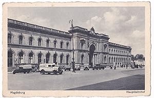 Bild des Verkufers fr AK Magdeburg, Hauptbahnhof, LKW, Werbe-LKW, Automobile, alte Ansicht, ungelaufen zum Verkauf von GAENSAN Versandantiquariat