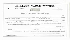 Image du vendeur pour Billiard Table License mis en vente par High Ridge Books, Inc. - ABAA