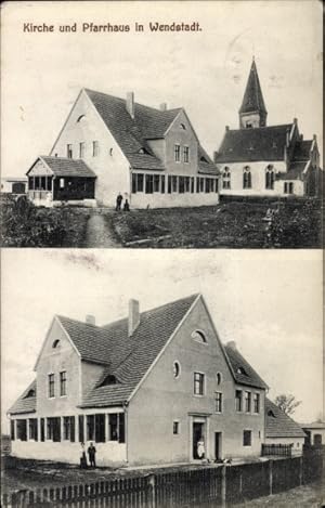 Ansichtskarte / Postkarte Wendstadt Polen, Kirche und Pfarrhaus