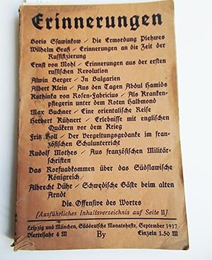 Bild des Verkufers fr Sddeutsche Monatshefte 14, Jahrgang, September 1917 Heft 2 (Erinnerungen) zum Verkauf von Antiquariat Zinnober