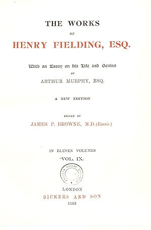 Bild des Verkufers fr The Works of Henry Fielding, Esq. with an essay on his life and genius. Volume IX Only zum Verkauf von WeBuyBooks
