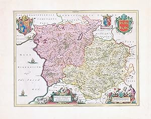 Image du vendeur pour 1654 MONTGOMERIA COMITATUS MERVINIA Montgomeryshire Wales BLAEU MAP (LM33-16) mis en vente par Antique Paper Company