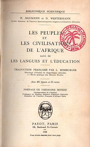 Seller image for Les peuples et les civilisations de l'Afrique suivi de Les langues et l'education. for sale by JP Livres