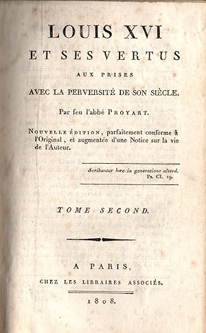 Imagen del vendedor de Louis XVI et ses vertus aux prises avec la perversite de son siecle.Tome second seul a la venta por JP Livres