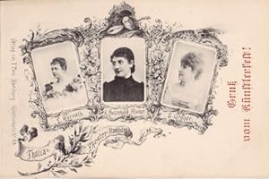 Bild des Verkufers fr Hamburg. Gru vom Knstlerfest 1897-98. Postkarte in Lichtdruck mit 3 Portraits (L.Horvath, K.Rosenhard, E.Grger). Ungelaufen. zum Verkauf von Antiquariat Heinz Tessin