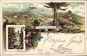 Litho Bodenmais in Niederbayern, Rissloch, Panorama mit Arber und Silberberg