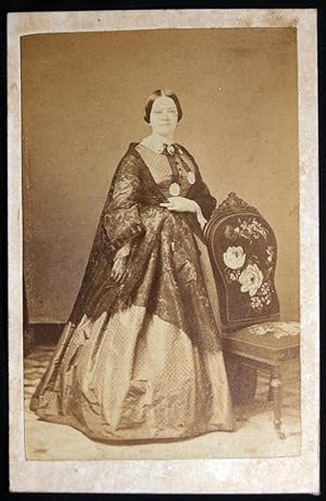 Bild des Verkufers fr Circa 1862 A Portrait Carte-de-Visite Identified as Mrs. Lyman, Fashionably-Attired and with a Notation of Her Death in 1863 zum Verkauf von Certain Books, ABAA