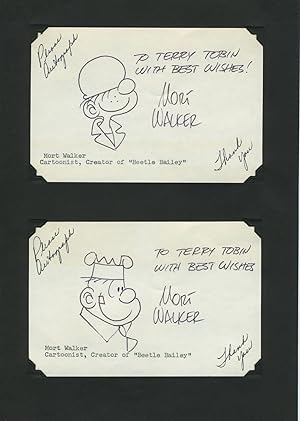 Autograph of Mort Walker, creator of "Beetle Bailey" comic strip, on two original drawings