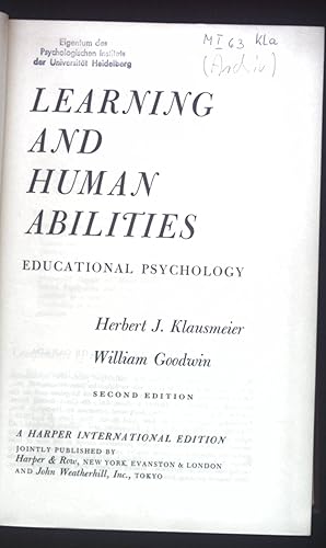 Seller image for Learning and Human Abilities, Educational Psychology. for sale by books4less (Versandantiquariat Petra Gros GmbH & Co. KG)