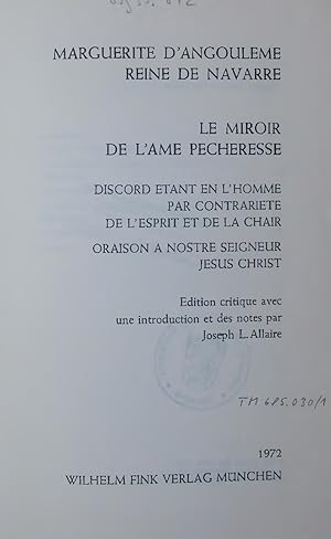 Image du vendeur pour LE MIROIR DE L'AME PECHERESSE. mis en vente par Antiquariat Bookfarm