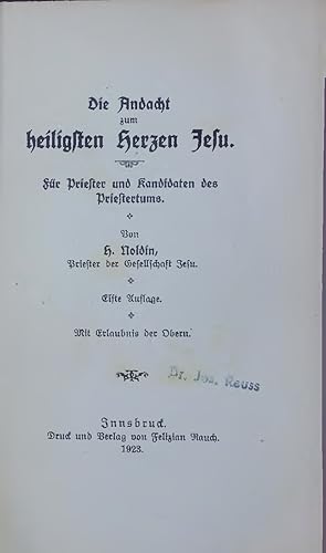 Image du vendeur pour Die Andacht zum Heiligsten Herzen Jesu. mis en vente par Antiquariat Bookfarm